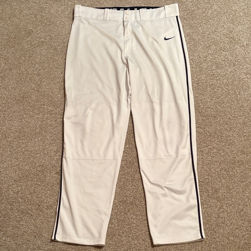 Nike Men's White Baseball Pants with Navy Piping